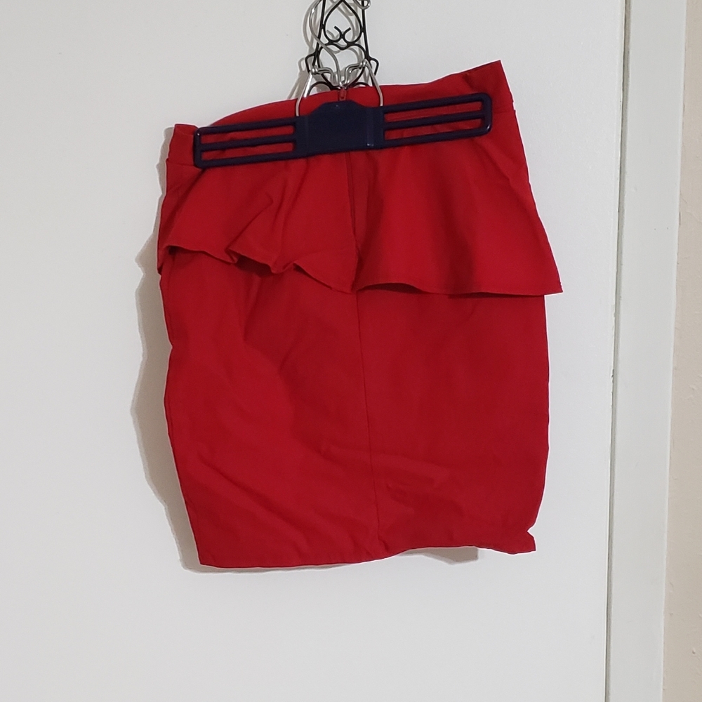 Red ruffle pencil skirt